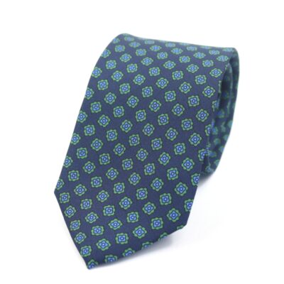 Corbata de seda azul flor verde