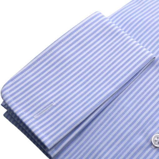 Camisa barra fil a fil azul y blanca puño doble - Imagen 2