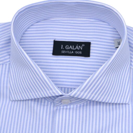 Camisa barra fil a fil azul y blanca puño doble - Imagen 3