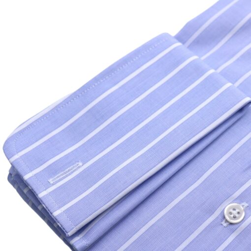 Camisa azul fil a fil con barra blanca puño doble - Imagen 2