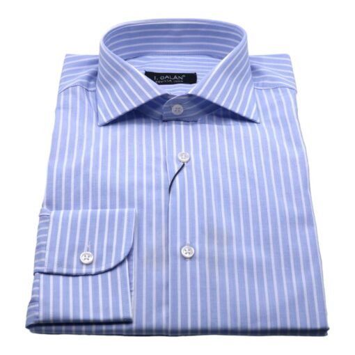 Camisa azul fil a fil con raya blanca y puño de botón - Imagen 4