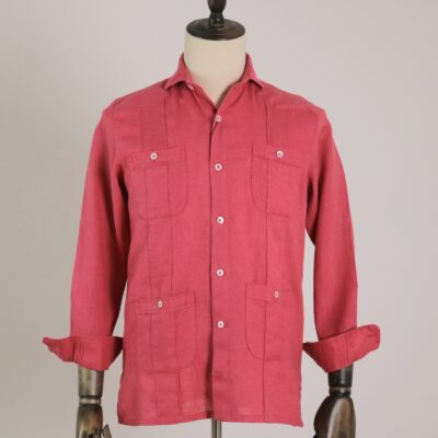 Guayabera lino color coral