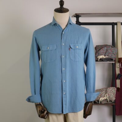 Camisa dos bolsillos lino/algodón azul