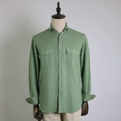 Camisa dos bolsillos lino/algodón verde