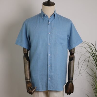 Camisa lino manga corta azul claro