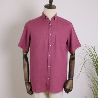 Camisa lino manga corta burgundy