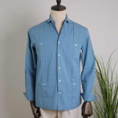 Guayabera lino y algodón azul