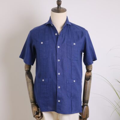 Guayabera de lino manga corta azul marino