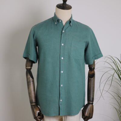 Camisa lino manga corta verde