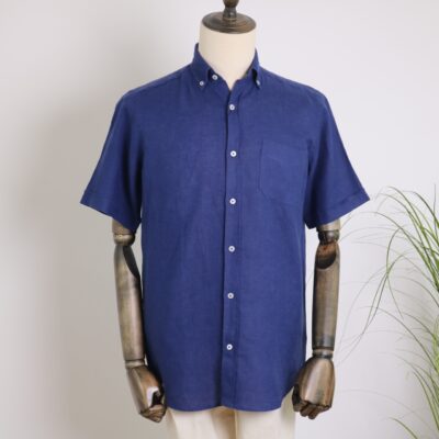 Camisa lino manga corta marino